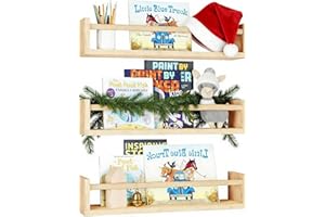 §ＥＥ∞ＥＩＳＥＩ Nursery Book Shelves, 16.5 Inch Floating Book Shelves for Wall Set of 3, Baby Nursery Decor, Solid Wood Wall Mounted Shelves for Children's Room, Bedroom,Bathroom,Kitchen,and More (Natural Wood)
