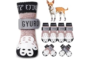 GYURO 4-Sided Anti Slip Dog Socks Paws Stop Licking with Adjustable Reflective Strap – Indoor Paw Protection, Traction Control & Anti-Licking Design for Hardwood Floors & Grip Safety (Khaki, S)