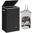 SOLEDI Laundry Basket with Lid Clothes Hamper Collapsible Washing Laundry Basket Bag, Foldable Washing Bin for Bedroom (Dark Grey, 90L)