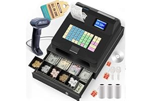 Perfiware Cash Register for Small Businesses,Scanner/Checkport Cash Drawer/Receipt Printer All-in-One,Electronic Cash Registers with Clear Dual Display,Caja Registradora for Restaurant/Shop