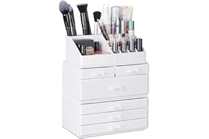 Relaxdays, weiß Kosmetikorganizer mit 6 Schubladen, 22 Fächer Make Up Organizer, Große Schmink-Aufbewahrung aus Acryl, 1