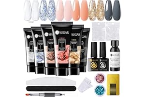 ‎UR SUGAR UR SUGAR Poly Gel Nägel Set, Nagelverlängerung Polygel Kit mit 6 Farben, Base Coat, Top Coat, Slip Lösung, Nude, Clear, Glitzer Extension Gel Maniküre Set DIY at Home