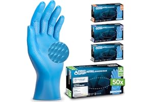 PROGRIP Einweghandschuhe Diamant Grip, Blau, Einmalhandschuhe Extra Stark, Nitrilhandschuhe Gr. M, 2x dicker, Handschuhe Einweg, Arbeitshandschuhe für Werkstatt & Montage, 50 Stk/Box