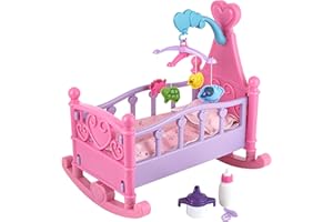 Baroni Toys Culla a Dondolo per Bambole Gioco Bambine, Gioco per Bambine Set Nanna per Bambole, Gioco di Ruolo Bambina con Lettino Basculante Biberon e Ciuccio, Gioco per Bambini 3 4 5 6 7 Anni