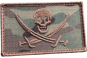 LEGEEON Multicam Calico Jack Skull Pirate Jolly Roger Morale Tactical ISAF Embroidery Touch Fastener Patch