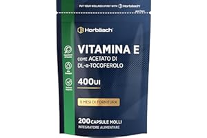 HORBÄACH Vitamina e Capsule | 400 UI | D Alfa Tocoferolo da Olio di Semi di Soia | 200 Softgels | Integratore Alimentare di Vitamina E Capsule ad Alto Dosaggio | Facili da Deglutire | di Horbaach