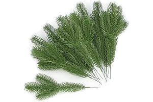 YUNSTK Artificial Pine Branches Green Leaves Needle, Faux Fir Tree Christmas Foliage, Xmas Tree Sprigs Picks, Fake Leaves Wreath Garland Making Supplies Greenery Decoration