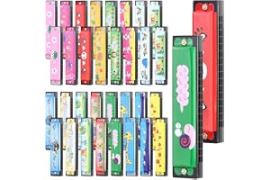 Kids Harmonica Set, 32 Pack Cartoon Design Musical Instruments, 16-Hole Double Row Harmonicas, 13 x 2.7 cm, Educational Music Toys for Beginners, Birthday Party Favors