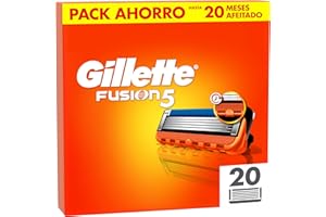Gillette Fusion5 Pack de 20 Recambios Para Maquinillas De Afeitar, Cuchillas De Afeitar Con 5 Hojas, Banda De Gel Lubricante y Recortadora De Precisión