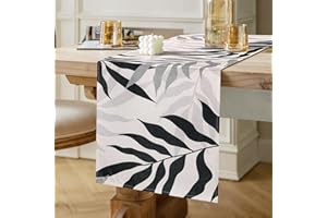 Inhobbok Runner da Tavola Nero Grigio Foglie Decor Runner Moderno Runner Tavolo Poliestere Lavabile Tovaglia Runner Runner per il Tavolo per Sala da Pranzo Agriturismo Matrimoni Picnic Feste 40x140