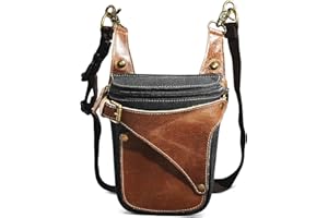 Handadsume Tela Resistente All'acqua + Vera Pelle Moto Equitazione Travel Coscia Borsa per Gambe Marsupio in Vita Per Gli Uomini Donne FB211-6 (X-9326-Nero)