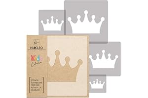 NL NAKLEO ART & WALL DECOR NAKLEO 5 pcs Reusable Plastic Stencils - Crown Princess Queen - 34x34cm to 9x9cm - Pattern Children Kids Painting Template Room Decor - Craft DIY Wall Furniture
