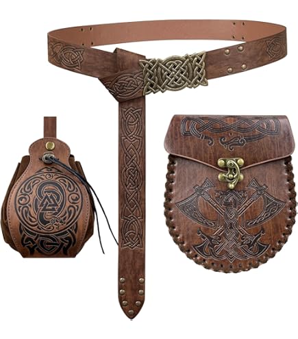 HiiFeuer Mittelalter Gürtel Mit 4 Fläschchen - Alchemie LARP Gurt Für Fantasy Cosplay