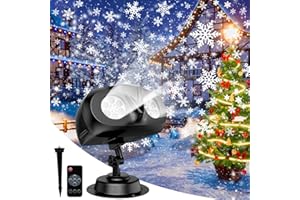 KIATURE Christmas Snowflake Projector Lights，Moving Rotating Snowstorm with Remote Timer, Indoor Outdoor Waterproof for Halloween & Garden Decoration [Energy Class G]