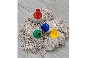 myAIMS Socket Push 6pcs pk Plastic TWINE Cotton Mop Head Jumbo Large Mop Thick Absorbent Yarn For Everyday Home/Work Commercial Mop Heads for Heavy Duty long lasting (16oz 350g x-Large)