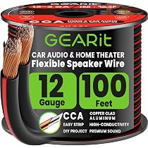 GearIT Cavo Per Altoparlanti OFC 2x2,5mm² – 76,2m, Nero – Rame Senza Ossigeno 14 AWG – Interrato/Esterno - 3