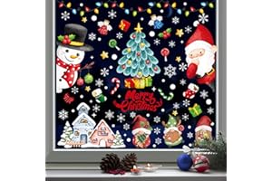 YIHELU Vetrofanie Natalizie per Finestre, Adesivo per finestra natalizia Decorativi Natalizi, Natale Atmosphere Fiocchi Di Neve Finestra Decori Adesivi Natalizi per Natale Partito Finestre Invernali