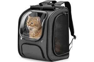 Pecute Sac à Dos Chat, Grand Espace Sac de Transport pour Chats, Respirant Sac à Dos Chien, Sac à Dos pour Chat Stable à Bulles, Sac à Dos pour Animal avec Protection Solaire, Gris