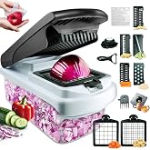 Makenrry 16 in 1 Vegetable Chopper, Multifunctional Vegetable Chopper with Interchangeable Blades, Kitchen Mandolin, Manual V