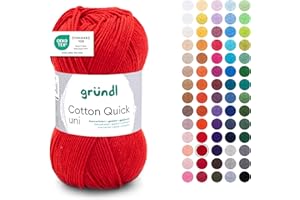 Gründl Laine Cotton Quick uni - laine fine pour crocheter - fil à tricoter – fil à crocheter – brillant et doux pour la peau – 100% coton – 1 pelote 50 g / 125 m – taille d’aiguille 3-4 - cerise