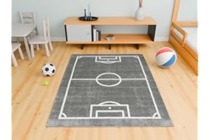‎AKCILA AKCILA Lima rechteckig Grau Kids Carpet Feld, Fußball 140x190 cm, Kinderzimmer, Kurzflor Teppiche Jungen, Spielteppich Kinder Babyzimmer Tepich, Teppich Schlafzimmer,Teppiche Gegend, Wohnzimmerteppich