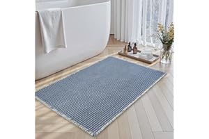 SIXHOME Waffle Bath Mat Non Slip anti Mould Mat for Bathroom Absorbent Bathroom Mats Washable Blue-White 40 * 60cm