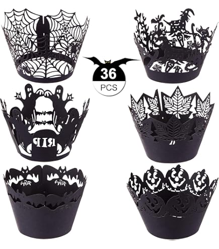 Whaline 300 Stück Halloween-Cupcake-Förmchen – Schwarz, Lila, Orange Für Partys & Deko
