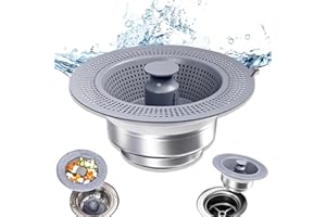SHFYFHS 1 Pièces Évier de Cuisine Passoire, Aide d'Évier 3 en 1 en Acier Inoxydable, Vidange d'Évier Crépine, Bouchon d'Évier Inoxydable, Bonde d'évier Pop-up en Acier, pour évier de Cuisine (76-81mm).