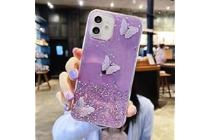 Rnrieyta Miagon Brillantini Cover per Samsung Galaxy A34 5G,Carino Bling Glitter Stelle Custodia Case Paraurti in TPU Trasparente per Donna Protettiva,Farfalla Viola