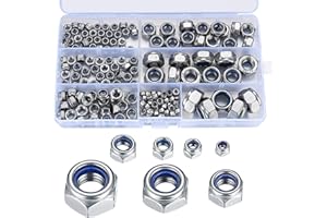 OIJOIYOI 165 Pcs Locknut Assortment, Stainless Steel Lock Nuts, M3 M4 M5 M6 M8 M10 M12 Threaded Inserts Hex Nut Set, Assorted Nylon Locking Nuts