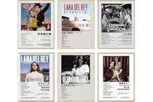 glrssn Lana Del Rey,Set di 6 poster con copertina per album con stampa limitata e stampa Rapper Music Poster su tela, senza cornice, 20x25 cm
