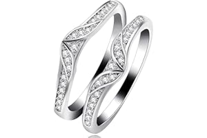 Uloveido Anillo de Oro Blanco Plateado Enhancer para Compromiso Anillos de Aniversario de Bodas Enhancer for Women Girls with Created Diamond Y475