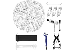 HUACOMMERCE 6/7/8-Speed Bike Chain Kit,116 Links (1/2x3/32") with Cleaning Brush,Link Plier,Cutter& Gauge, Mountain/Road Cycling Chain Maintenance Tools Kit – Keep Your Cycle Chain Running Smoothly