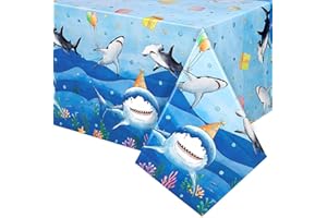 WERNNSAI Shark Party Tablecloth - 1PC Shark Birthday Decorations for Kids Boys Party Table Cover Blue Table Cloth Under The Sea Party Decorations Supplies 137 x 274cm