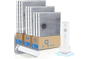 GAMFEINY Vakuumbeutel für Kleidung Reise mit Pumpe, 9PCS Vacuum Bags for Clothes (3 x 40*50cm, 3 x 50*70cm, 3 x 60*80cm) with Electric Pump, Reusable Vacuum Storage Bags for Household, Travel and Suitcase