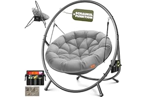 KESSER Silla colgante con estructura Bali, columpio colgante de hasta 150 kg, para interior y exterior, cojín y bolsillo lateral, cesta colgante, estructura de acero y cojín de espuma, ideal para