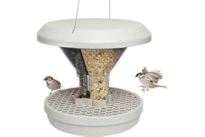 SWISSINNO Smart Bird Feeder Davos - Hanging No Mess Station - Rat and Mouse Proof - Seed Tray Catcher - Robin Blackbird Wild Birdfeeders - Feeding Station - Robust and Reliable - Dual food chambers - Light Grey