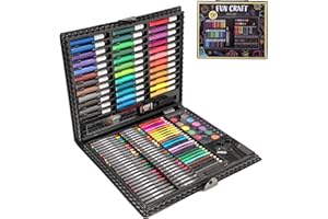 HTI Fun Craft - Set da 150 pezzi con custodia in plastica, set di arte per bambini, creatività, disegno artistico, astuccio regalo, matite colorate