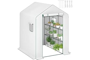 Outsunny Serre de Jardin PE avec étagères 3 Niveaux, Serre de Balcon, bâche renforcée 135 g/m², châssis en Acier, Porte zippée Enroulable, pour légumes Plantes Fleurs, 140x143x190cm, Blanc