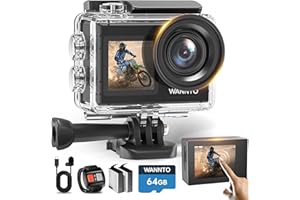 WANNTO Action Cam 5K 24MP Motion 5 Pro 40M Unterwasserkamera Ultra HD Touchscreen 170 ° Weitwinkel, EIS Stabilisierung mit Externem Mikrofon 64GB U3 Speicherkarte