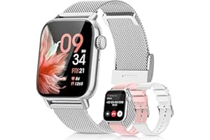SWGOTA Reloj Inteligente Mujer, 1.83'' Smartwatch con Llamadas, 3 Correas, Función Femenina, Pulsometro, SpO2, Monitor de Sueño, 110+ Modos Deportivos, Podómetro, Calorías IP68 iOS Android Plata