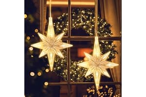 Jsdoin LED Christmas Window Light 2pc North Stars, Twinkle Christmas Curtain Light Timer, Hanging Lights for Party Shop Window Xmas Decoration(Warm Light)