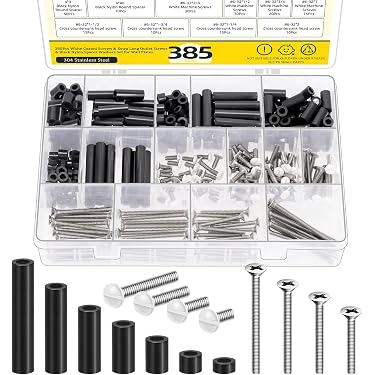 Mardatt 385Pcs Electrical Outlet Extender Kit – 240 Nylon Spacers + 145 #6-32 Screws (Slotted & Phillips) For Switches, Plates & Devices