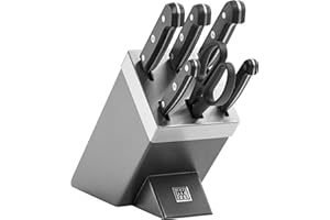 ZWILLING Bloc de Couteaux avec Auto-Affûtage (7 Pièces), Bloc Gris en Bois de Frêne, Couteaux & Ciseaux en Acier Inoxydable Spécial, Manche Plastique, série Gourmet