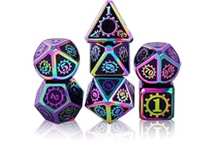 SCHLEUDER Set di Dadi D&D Metallo DND, 7 Dice Set Poliedrici per Dungeons and Dragons, Gioco di Ruolo da Gioco Tavolo per RPG Pathfinder Insegnamento della Matematica (Colorful - Black)