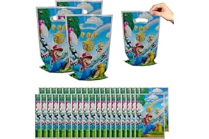 ZMRKQW 50 Pezzi Sacchettini Compleanno Bambini Marrio, Sacchetti Regalo, Sacchetto per Caramella,Borsa di Regalo per Feste di Compleanno di Natale, Feste a Tema 25 x 16 cm