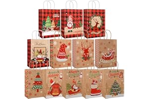 Cleaneaty Christmas Kraft Gift Bags, 12Pcs Christmas Paper Bags Gift Bags with Handle for Xmas Gift Packing Festival Party Supplies