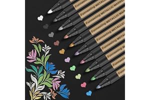 Funnasting Metallic Marker Pens, Set of 10 Assorted Colours Painting Pens Art Pens, Scrapbook Accessories, Card Making, DIY Photo Album, Plastic, Glass, Metal, Stone, Clothes and Pottery
