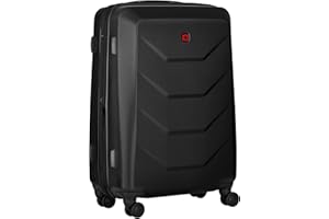 WENGER Prymo Medium Hartschalenkoffer mit 4 Rollen, Trolley, Mittelgroß, 59 (67) l, Sicherheitsschloss, Damen Herren, Reisen Urlaub, Schwarz, 612537