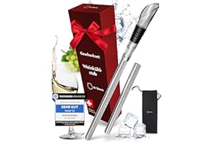 DE BARON DEBARON® 4 in 1 - Bacchetta refrigerante per vino extra lunga per una freschezza ottimale, con versatore di vino, tappo e guida per il vino, adatto a tutte le bottiglie, accessorio per vino, regalo